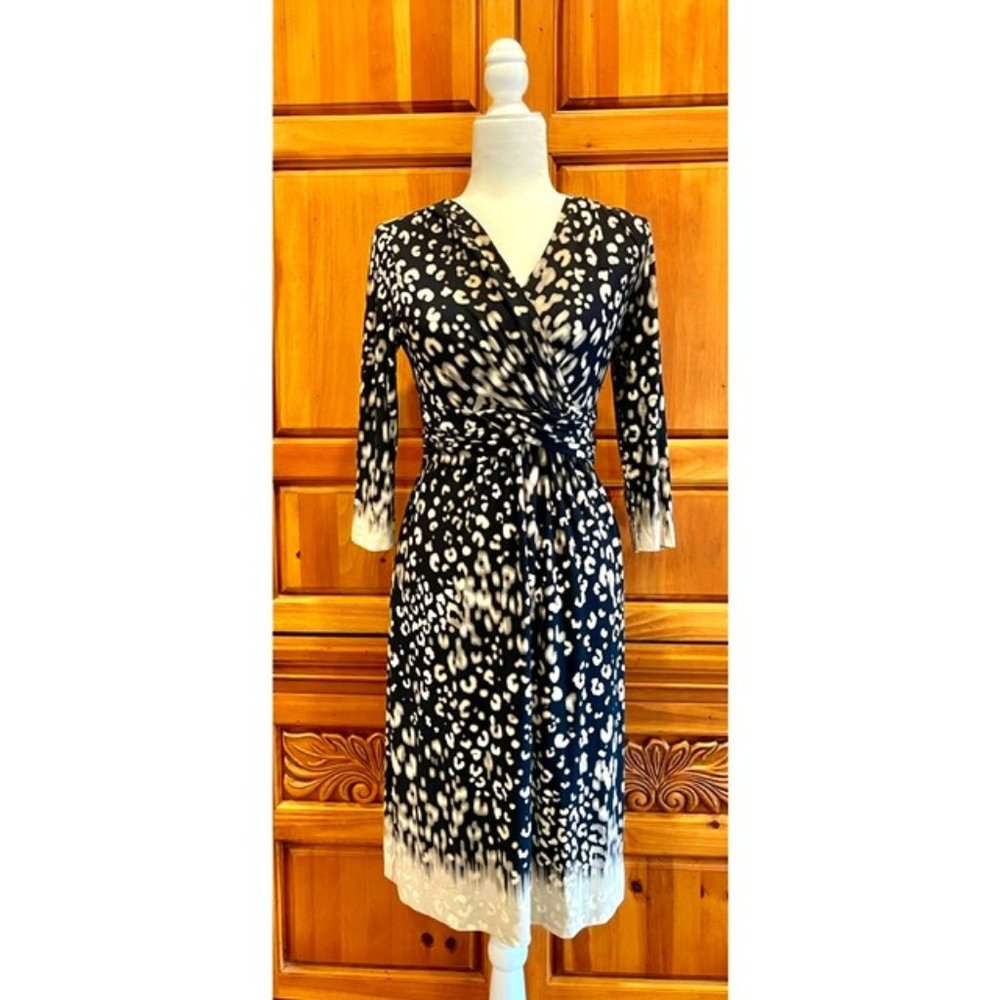 Chico's Wrap Animal Print Dress w/Elbow Sleeves - BLK/TPE/CRM - Size 0 or 4US